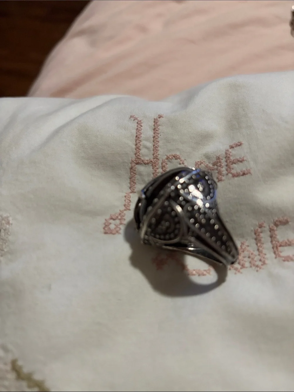 Silver Cocktail Ring with Deep Red Center Stone